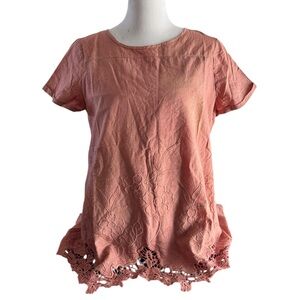 NWT Indigo Thread Co. Elegant Peach Lace Hem Women's Blouse Size M